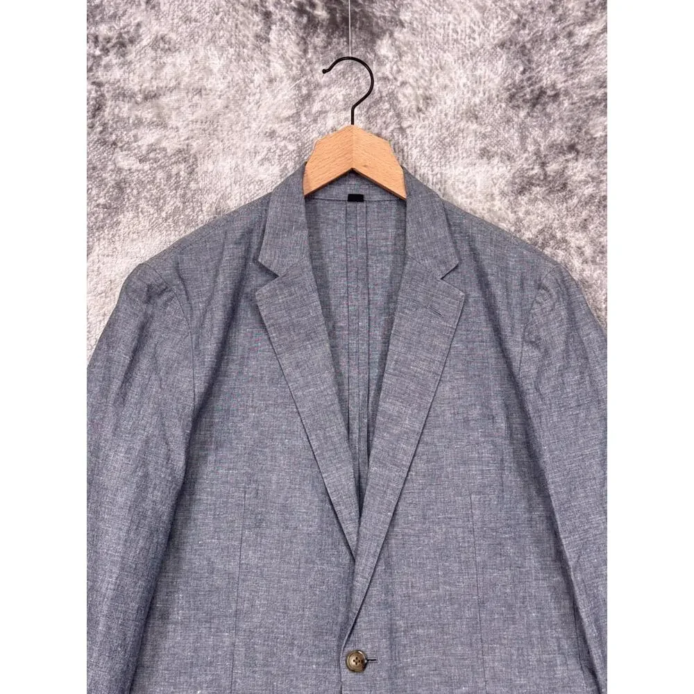 J Crew Ludlow Slim Blazer 40 R Mens Somelos Cotton Linen Blue Chambray Jacket